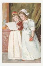 Meisjes met brief.  Illustrateurs.  Zeer oude kaart., Verzamelen, Verzenden, Voor 1920, Ongelopen, Overige thema's
