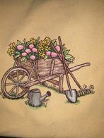 Mooie lap stof met geborduurde kruiwagen erop De lap is 1.00, Ophalen of Verzenden, Nieuw, Beige