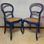 Brocante marine blauwe stoelen (4 stuks), Riet of Rotan, Blauw, Vier, Klassiek/Brocant met een eigentijdse twist