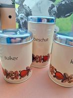 Vintage Emaille voorraad bussen met bloemen, Ophalen of Verzenden