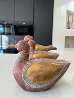 Set van 3 Vintage eenden messing hout, Huis en Inrichting, Ophalen of Verzenden, Zo goed als nieuw, Rond, Hout