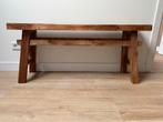 Houten bankje / bijzettafel - 118 cm, Huis en Inrichting, Stoelen, Ophalen of Verzenden, Gebruikt, Bruin, Hout