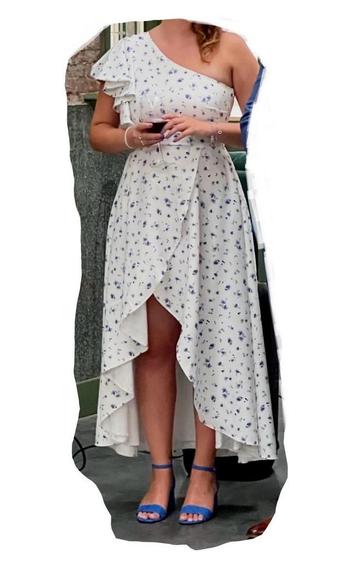 Jurk van True Violet, wit met lila/blauw bloemetje, maat 40 beschikbaar voor biedingen