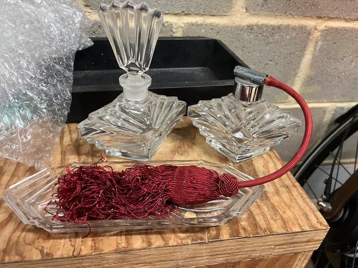 Vintage Parfumfles en Schaal Set, Antiek en Kunst, Antiek | Glas en Kristal, Ophalen