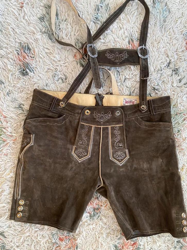 Lederhose maat 60 stockerpoint zgan met bretels, Kleding | Heren, Carnavalskleding en Feestkleding, Zo goed als nieuw, Overige maten