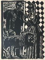 DE PLOEG Johan Dijkstra (1896-1978) Houtsnede 'Reiziger met, Antiek en Kunst, Kunst | Etsen en Gravures, Verzenden