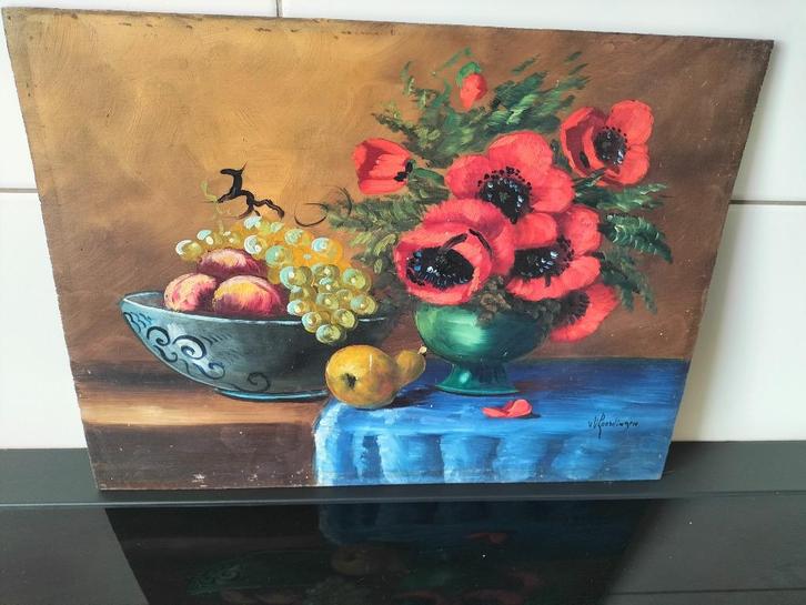 Stilleven op paneel, Antiek en Kunst, Kunst | Schilderijen | Klassiek, Ophalen of Verzenden