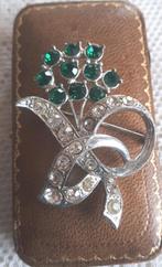 Jaren '50 Broche m. Groen/Witte Rijnstenen.  GRATIS Verz., Verzenden, Overige materialen, Broche