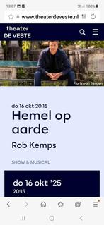 Rob Kemps hemel op aarde voorstelling 16 okt Delft, Tickets en Kaartjes, Twee personen, Oktober