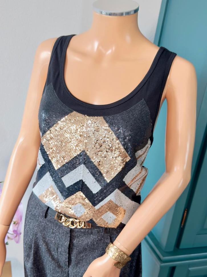 SILVIAN HEACH top maat S - pailletten - goud - zilver - zwar, Kleding | Dames, Tops, Zo goed als nieuw, Maat 36 (S), Zwart, Zonder mouw