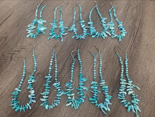 Partij 10 stuks parelmoer kettingen blauw ZK52, Sieraden, Tassen en Uiterlijk, Kettingen, Nieuw, Overige materialen, Blauw, Ophalen of Verzenden