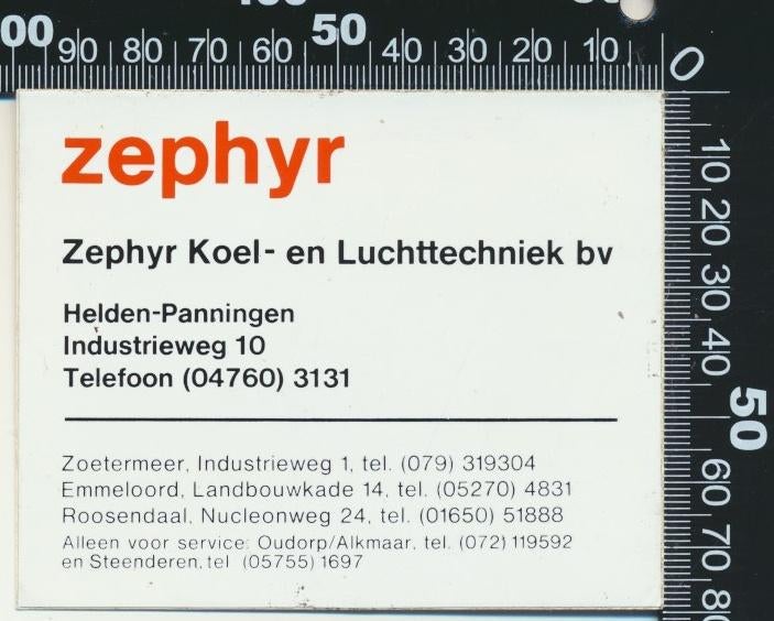 Sticker: Zephyr Koeling - Helden Panningen, Verzamelen, Stickers, Zo goed als nieuw, Bedrijf of Vereniging, Ophalen of Verzenden