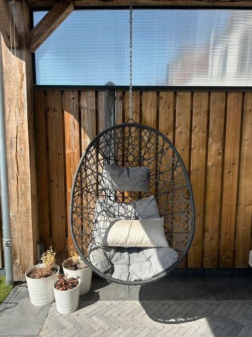 Hangstoel – Rotanlook met Kussens | Voor Binnen & Buiten, Tuin en Terras, Tuinstoelen, Zo goed als nieuw, Kunststof, Ophalen of Verzenden