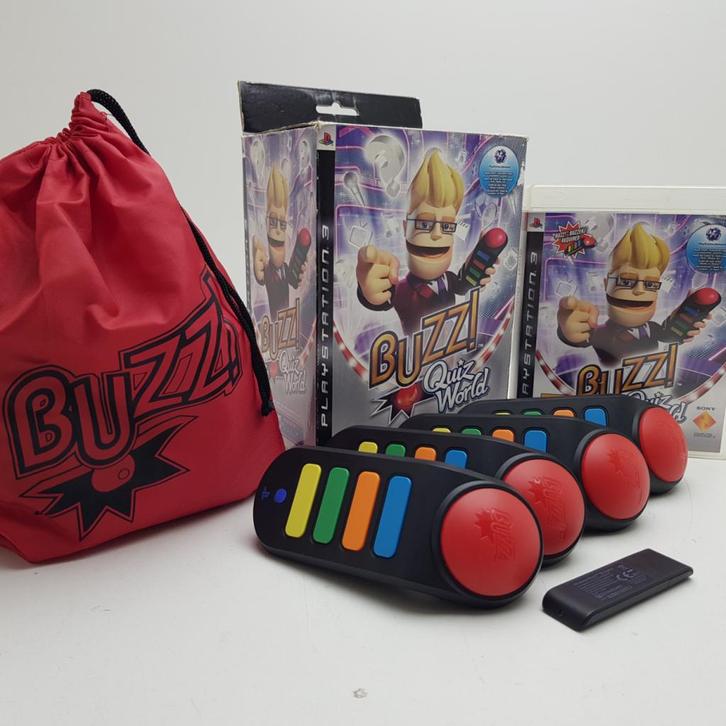 Buzz Quiz World Playstation 3 met 4 controllers, Spelcomputers en Games, Games | Sony PlayStation 3, Zo goed als nieuw