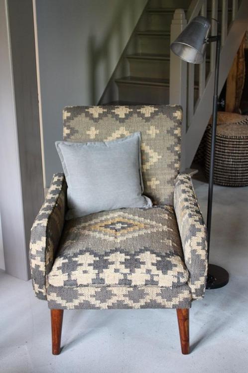 Stoere Kelim Fauteuil Bohemian Retro Style Landelijke Stoel, Huis en Inrichting, Fauteuils, Nieuw, Hout, Riet of Rotan, Stof, Overige materialen