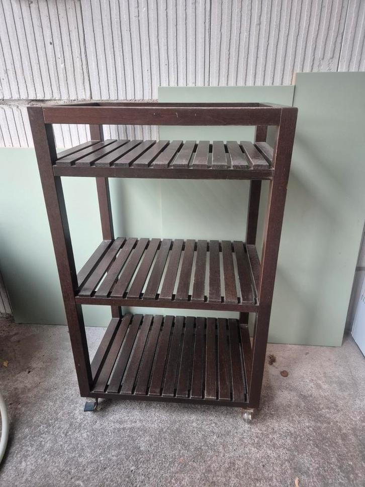 Houten trolley met 3 planken, Huis en Inrichting, Kasten | Stellingkasten, Gebruikt, Ophalen