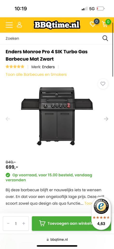 Enders Monroe Pro 4 SIK Turbo Gasbarbecue Zwart, Tuin en Terras, Gasbarbecues, Nieuw, Ophalen of Verzenden