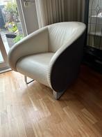 Rolf benz fauteuil roomwit leder met grijze geweven stof, Ophalen, Zo goed als nieuw, 75 tot 100 cm, Stof