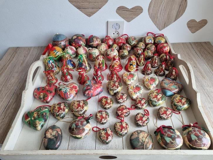 Prachtige Grote Set met 67 Vintage Kerstballen Papier Mache, Diversen, Kerst, Gebruikt, Ophalen of Verzenden