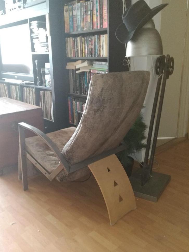 vintage '80's design stoelen Fantasy Islands Kurt Beier, Huis en Inrichting, Stoelen, Gebruikt, Twee, Hout, Leer, Metaal, Overige kleuren
