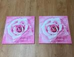 Roze Roos schilderijen 50 x 50 cm 2 stuks, Ophalen of Verzenden, Zo goed als nieuw, Schilderij, 50 tot 75 cm