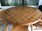 Unieke ronde massief houten tafelblad – 125 cm doorsnee, Ophalen, 100 tot 150 cm, Zo goed als nieuw, Vijf personen of meer