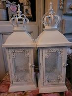 Brocante witte  lantaarns met kroon, Huis en Inrichting, Woonaccessoires | Kandelaars en Kaarsen, 25 tot 50 cm, Wit, Ophalen of Verzenden