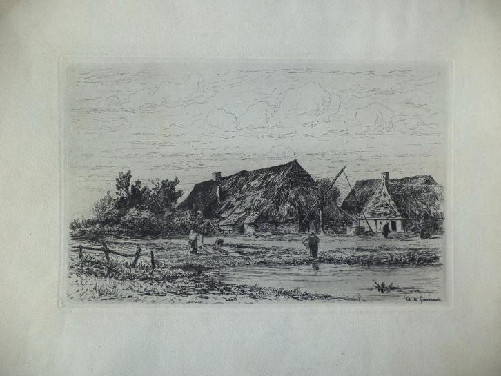 C. (Storm van 's) de Gravesande 'Hoeve in Kalmthout' ets, Antiek en Kunst, Kunst | Etsen en Gravures, Ophalen of Verzenden