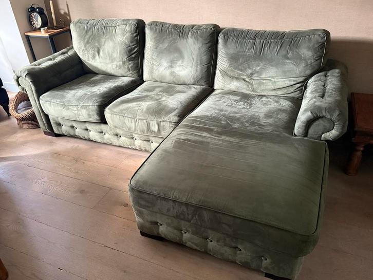 Groene Loungebank, Huis en Inrichting, Banken | Bankstellen, Gebruikt, Hoekbank, Vierpersoons of meer, 250 tot 300 cm, 100 tot 125 cm