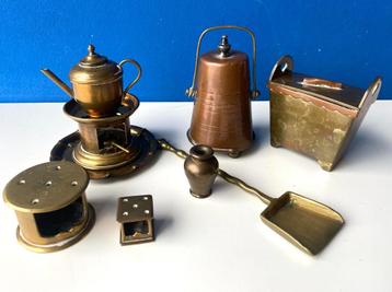 Koperen miniaturen/oa theepot komfoor doofketel asschep beschikbaar voor biedingen