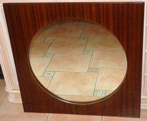 vintage grote ronde spiegel in vierkante houten omlijsting, Antiek en Kunst, Antiek | Spiegels, 50 tot 100 cm, Minder dan 100 cm