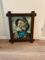 Retro Schilderij Dorus Rijkers met Pijp in Houten Frame, Ophalen of Verzenden