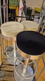 3 Vintage American diner barkrukken met voetring - chroom, Ophalen, Gebruikt, Met voetsteun, 60 tot 90 cm