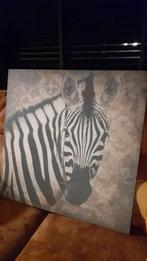 Houten schilderij zebra en olifant, Huis en Inrichting, 75 tot 100 cm, Schilderij, Zo goed als nieuw, Ophalen