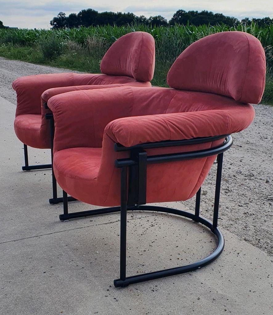 Set 2 vintage postmodern wiebel stoelen zwart rood, Ophalen, Gebruikt, Metaal, Minder dan 50 cm