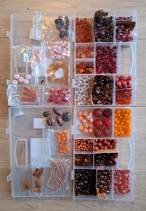 Partij glaskralen oranje/rood/bruin/paars, Hobby en Vrije tijd, Kralen en Sieraden maken, Zo goed als nieuw, Kraal, Ophalen of Verzenden