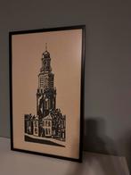 Martinitoren Groningen, gesigneerd door Brouwer, ingelijst, Ophalen of Verzenden