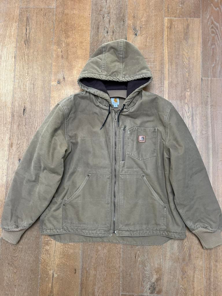 Vintage Carhartt Active Jack Duck & Hoodie Fleece Bruin XXL, Kleding | Heren, Jassen | Winter, Ophalen of Verzenden, Gedragen