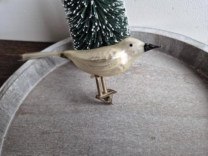 Vintage kerstbal vogel op clip mat zilver groot 543, Diversen, Kerst, Gebruikt, Ophalen of Verzenden