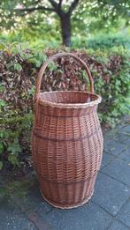 Grote vintage gevlochten rieten mand met hengsel, korf, Huis en Inrichting, Gebruikt, Mand, Vintage, Rond
