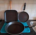 Pannenset - 3 Pannen, Huis en Inrichting, Keuken | Potten en Pannen, Ophalen, Gebruikt, Aluminium, Keramische plaat