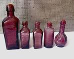 5 vintage miniatuur  flessen paars glas, Antiek en Kunst, Antiek | Glas en Kristal, Ophalen of Verzenden