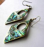Vintage zilveren Alpaca Mexico Zee Opaal Abalone Oorbellen, Verzenden, Oorbellen, Met edelsteen