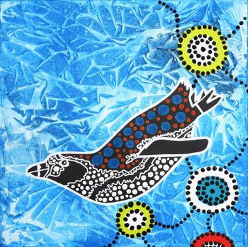 Schilderij van een (Aboriginal) pinguïn  beschikbaar voor biedingen