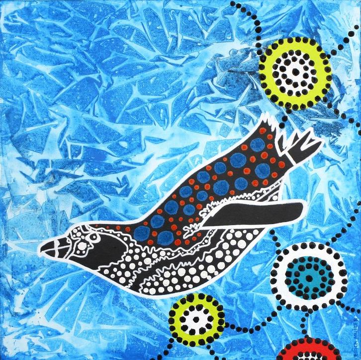 Schilderij van een (Aboriginal) pinguïn, Antiek en Kunst, Kunst | Schilderijen | Modern, Ophalen of Verzenden