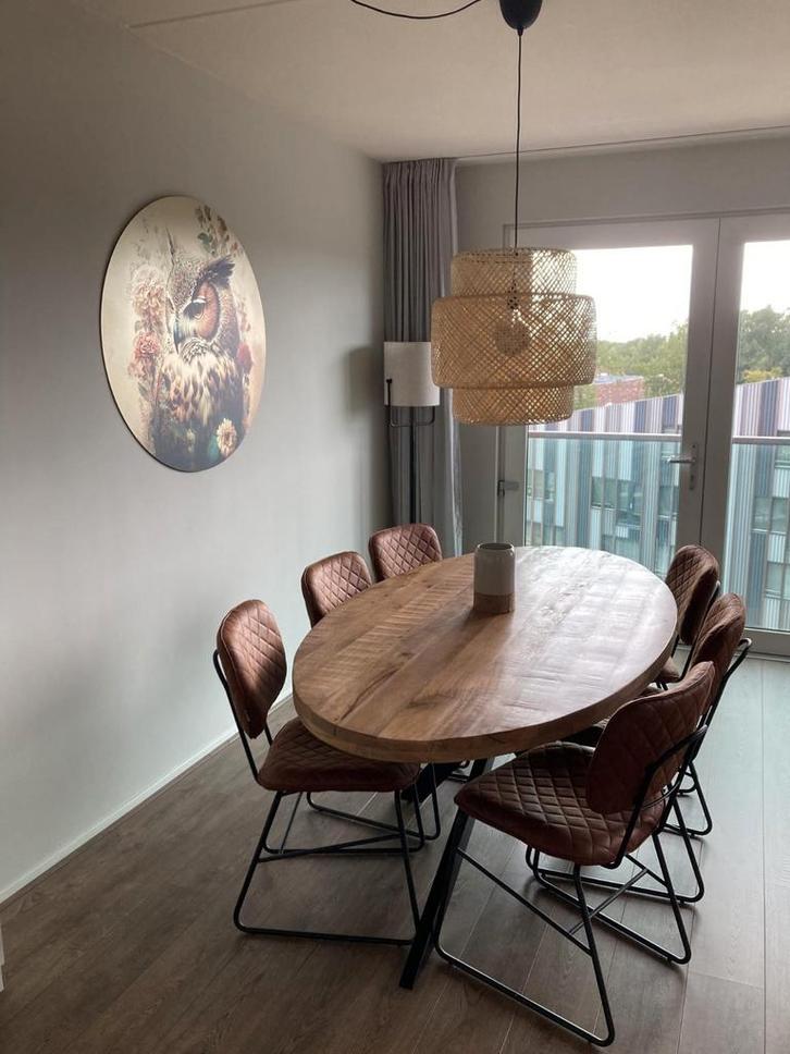 Label51 Sev cognac stoelen, Huis en Inrichting, Tafels | Eettafels, Zo goed als nieuw, 50 tot 100 cm, 200 cm of meer, Rechthoekig