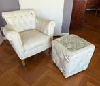 Riviera Maison Paramount Fauteuil + poef van Pellini Leer, Ophalen, Gebruikt, 75 tot 100 cm, Leer