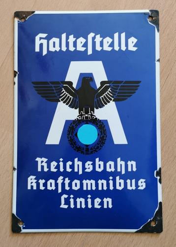 ZELDZAAM emaillebord Reichsbahn BUSHALTE bord emaille  beschikbaar voor biedingen