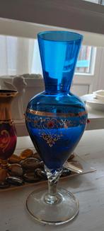 Blauwe Oosterse vaas goud beschilderd 8 x 24 cm, Ophalen of Verzenden