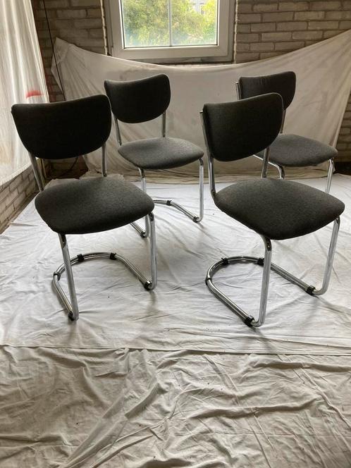 4 Originele Vintage Chroom De Wit 2011 Stoelen Donkergrijs, Huis en Inrichting, Stoelen, Gebruikt, Vier, Metaal, Stof, Grijs, Ophalen